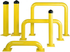 Eagle - 5.6" Diam x 36" High, Yellow Steel Bollard - 10" Wide x 10" Long Mounting Plate, 60 Lb - Exact Tooling