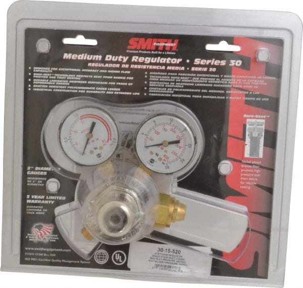 Miller-Smith - 520 CGA Inlet Connection, Female Fitting, 15 Max psi, Acetylene Welding Regulator - 400 Max psi Inlet - Exact Tooling