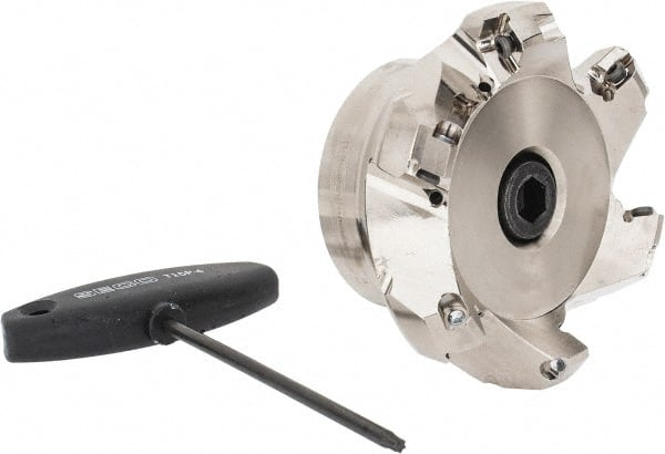 Seco - 3.7" Cut Diam, 1" Arbor Hole, 0.236" Max Depth of Cut, 45° Indexable Chamfer & Angle Face Mill - 6 Inserts, SE.X 43 Insert, Right Hand Cut, 6 Flutes, Through Coolant, Series R220.79 - Exact Tooling