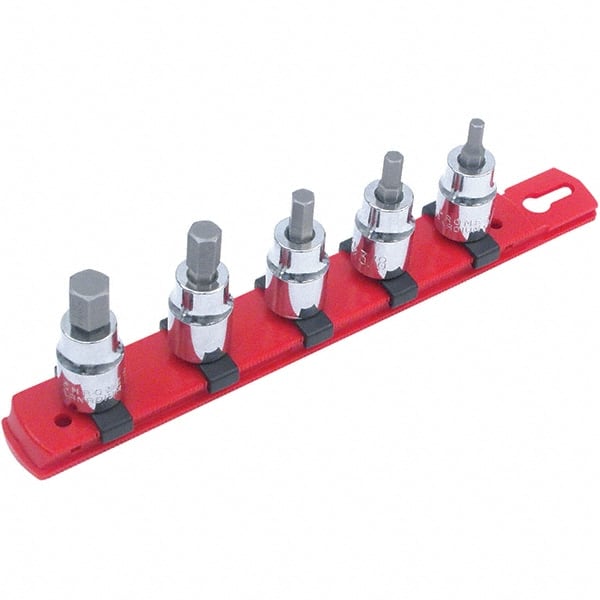 Wiha - 5 Piece 1/4" Drive Hex Bit Socket Set - 4 to 10mm Hex, Comes in Rail - Exact Tooling