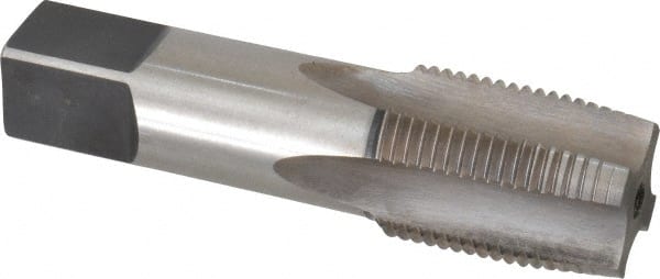 Hertel - 1-1/16 - 12 UNS 4 Flute Bright Finish High Speed Steel Straight Flute Standard Hand Tap - Taper, Right Hand Thread, 4" OAL, 1-1/2" Thread Length, H4 Limit, Oversize - Exact Tooling