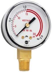 Miller-Smith - 1/4 Inch NPT, 6,000 Max psi, Steel Case Cylinder Pressure Gauge - 2 Inch Dial Diameter, All Gases - Exact Tooling