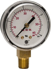 Miller-Smith - 1/4 Inch NPT, 60 Max psi, Steel Case Cylinder Pressure Gauge - 2 Inch Dial Diameter, All Gases - Exact Tooling