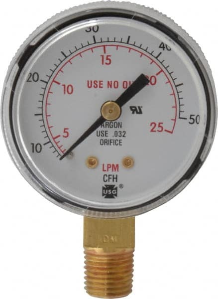Miller-Smith - 1/4 Inch NPT, Steel Case Cylinder Pressure Gauge - 2 Inch Dial Diameter, Inert Gases - Exact Tooling