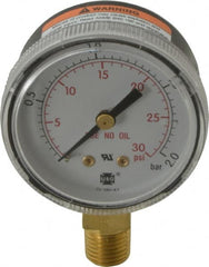 Miller-Smith - 1/4 Inch NPT, 30 Max psi, Steel Case Cylinder Pressure Gauge - 2 Inch Dial Diameter, All Gases - Exact Tooling