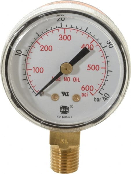 Miller-Smith - 1/4 Inch NPT, 600 Max psi, Steel Case Cylinder Pressure Gauge - 2 Inch Dial Diameter, All Gases - Exact Tooling
