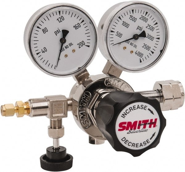 Miller-Smith - 350 CGA Inlet Connection, 150 Max psi, Hydrogen Welding Regulator - Needle Valve with 1/8" Swagelok Tube Fitting Thread - Exact Tooling