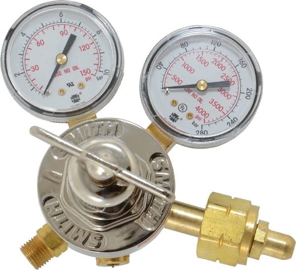 Miller-Smith - 350 CGA Inlet Connection, B Fitting, 100 Max psi, Hydrogen/Methane Welding Regulator - 9/16-18 L/H Thread, Left Hand Rotation - Exact Tooling