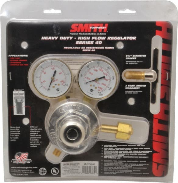 Miller-Smith - 540 CGA Inlet Connection, B R/H Fitting, 175 Max psi, Oxygen Welding Regulator - 9/16-18 Thread, Right Hand Rotation - Exact Tooling