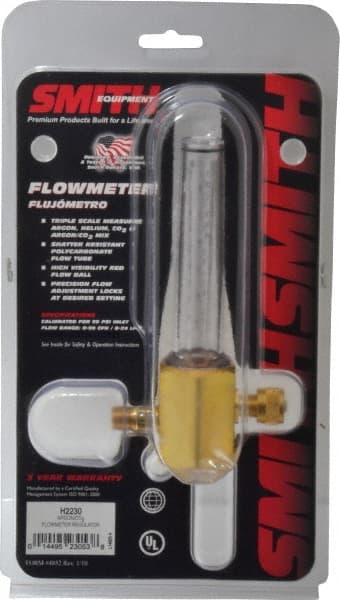 Miller-Smith - Various SCFM Flow Range, 1/4 NPT Male CGA Inlet Connection, Male Fitting, 50 Max psi, Argon/CO2/Helium & Argon/C02 Mix Welding Regulator - 5/8-18 RH Internal Thread, 50 Max psi Inlet, Right Hand Rotation - Exact Tooling