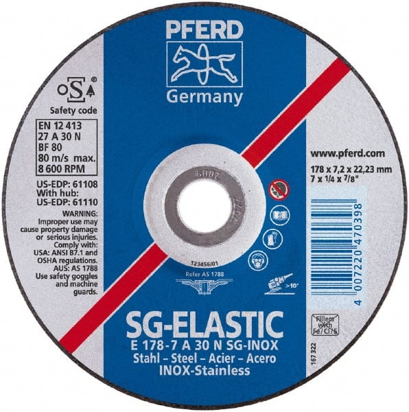 PFERD - 46 Grit, 4-1/2" Wheel Diam, 5/8" Arbor Hole, Type 27 Depressed Center Wheel - Aluminum Oxide - Exact Tooling