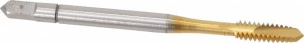 Accupro - #6-32 UNC, 2 Flute, TiN Finish, Powdered Metal Spiral Point Tap - Plug Chamfer, Right Hand Thread, 2" OAL, 3B Class of Fit - Exact Tooling