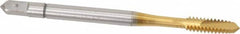 Accupro - #6-32 UNC, 2 Flute, TiN Finish, Powdered Metal Spiral Point Tap - Plug Chamfer, Right Hand Thread, 2" OAL, 3B Class of Fit - Exact Tooling