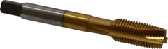 Accupro - 7/16-20 UNF, 3 Flute, TiN Finish, Powdered Metal Spiral Point Tap - Plug Chamfer, Right Hand Thread, 3-5/32" OAL - Exact Tooling