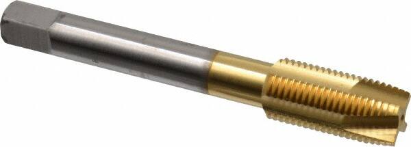 Accupro - 1/2-20 UNF, 3 Flute, TiN Finish, Powdered Metal Spiral Point Tap - Plug Chamfer, Right Hand Thread, 3-3/8" OAL, 2B Class of Fit - Exact Tooling