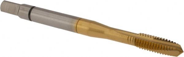Accupro - M4x0.70 Metric Coarse, 3 Flute, TiN Finish, Powdered Metal Spiral Point Tap - Plug Chamfer, Right Hand Thread, 2-1/8" OAL, 6H Class of Fit - Exact Tooling
