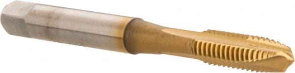 Accupro - M6x1.00 Metric Coarse, 3 Flute, TiN Finish, Powdered Metal Spiral Point Tap - Plug Chamfer, Right Hand Thread, 2-1/2" OAL, 6H Class of Fit - Exact Tooling
