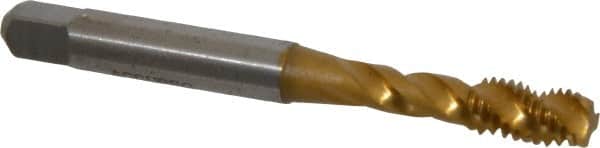 Accupro - M6x1.00 Metric Coarse 3 Flute 6H Modified Bottoming Spiral Flute Tap - Powdered Metal, TiN Finish, 2-1/2" OAL, Right Hand Flute, Right Hand Thread, D5 - Exact Tooling