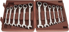Paramount - 12 Piece, 8mm to 19mm, Reversible Ratcheting Combination Wrench Set - Metric Measurement Standard, Full Polish Chrome Finish, Comes in Blow Molded Case - Exact Tooling