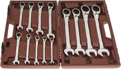 Paramount - 13 Piece, 5/16" to 1", Reversible Ratcheting Combination Wrench Set - Inch Measurement Standard, Full Polish Chrome Finish, Comes in Blow Molded Case - Exact Tooling
