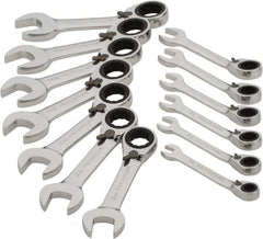 Paramount - 13 Piece, 6mm to 19mm, Stubby Ratcheting Reversible Combination Wrench Set - Metric Measurement Standard, Full Polish Chrome Finish, Comes in Blow Molded Case - Exact Tooling