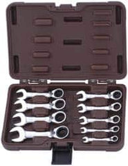 Paramount - 9 Piece, 1/4" to 3/4", Stubby Ratcheting Reversible Combination Wrench Set - Inch Measurement Standard, Full Polish Chrome Finish, Comes in Blow Molded Case - Exact Tooling