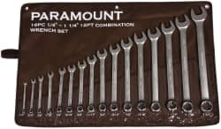 Paramount - 16 Piece, 1/4 to 1-1/4", Combination Wrench Set - Inch System of Measurement, Satin Chrome Finish, Comes in Canvas Roll - Exact Tooling