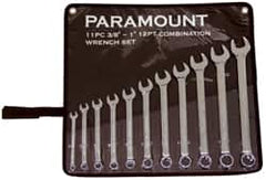 Paramount - 11 Piece, 3/8" to 1" (mm), Combination Wrench Set - Inch/Metric Measurement Standard, Full Polish Chrome Finish, Comes in Canvas Roll - Exact Tooling