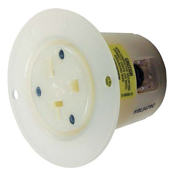 Hubbell Wiring Device-Kellems - 250V 20A NEMA 6-20R Commercial Grade White Straight Blade Flanged Receptacle - Exact Tooling