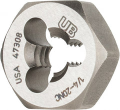 Union Butterfield - 1/4-20 UNC Thread, 19/32" Hex, Right Hand Thread, Hex Rethreading Die - Chromium Steel, 1/2" Thick, Series 2025 - Exact Tooling