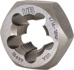 Union Butterfield - 9/16-18 UNF Thread, 1-1/16" Hex, Right Hand Thread, Hex Rethreading Die - Chromium Steel, 1/2" Thick, Series 2025 - Exact Tooling