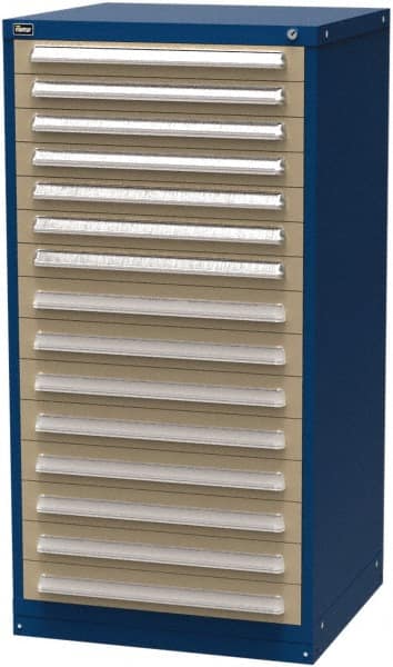 Vidmar - 15 Drawer, Modular Storage Cabinet - Steel, 30" Wide x 27-3/4" Deep x 59" High, Blue & Beige - Exact Tooling