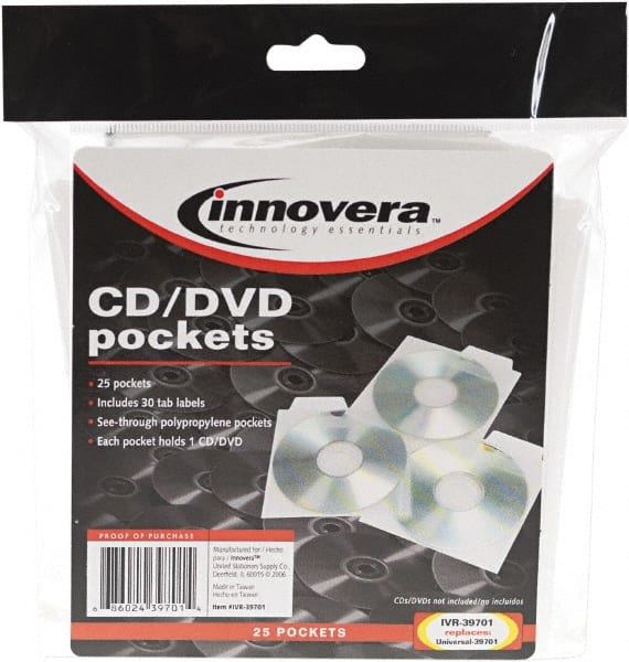 innovera - 25 Piece Clear CD/DVD Pockets - 5" High x 5" Wide - Exact Tooling