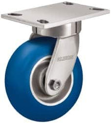 Albion - 5" Diam x 2" Wide x 6-1/2" OAH Top Plate Mount Swivel Caster - Neoprene, 600 Lb Capacity, Precision Sealed Bearing, 4 x 4-1/2" Plate - Exact Tooling