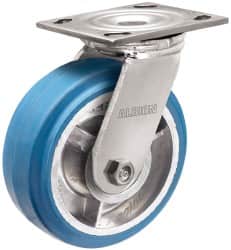 Albion - 4" Diam x 2" Wide x 5-5/8" OAH Top Plate Mount Swivel Caster - Neoprene, 500 Lb Capacity, Roller Bearing, 4 x 4-1/2" Plate - Exact Tooling