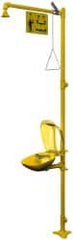 Bradley - Drench shower, Eye & Face Wash Station - Bowl with Hinged Dust Cover, Push Plate Activated, Galvanized Steel Pipe, Plastic Shower Head - Exact Tooling