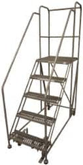 Cotterman - 86" 5 Step Rolling Work Platform - Assembled, 800 Lb Capacity, 50" Platform Height, 40" Base Width x 70" Base Depth, Serrated Steel - Exact Tooling