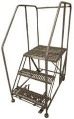 Cotterman - 60" 3 Step Rolling Work Platform - Assembled, 800 Lb Capacity, 30" Platform Height, 40" Base Width x 53" Base Depth, Serrated Steel - Exact Tooling