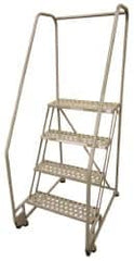 Cotterman - 80" 5 Step TiltNRoll Rolling Ladder - Assembled, 450 Lb Capacity, 50" Platform Height, 28" Base Width x 43" Base Depth, Perforated Tread - Exact Tooling