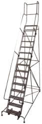 Cotterman - 202" 16 Step Rolling Warehouse Ladder - Knocked Down, 450 Lb Capacity, 160" Platform Height, 44" Base Width x 222" Base Depth, Perforated Tread - Exact Tooling