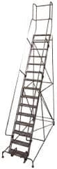 Cotterman - 192" 15 Step Rolling Warehouse Ladder - Knocked Down, 450 Lb Capacity, 150" Platform Height, 44" Base Width x 210" Base Depth, Perforated Tread - Exact Tooling