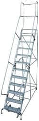 Cotterman - 162" 12 Step Rolling Warehouse Ladder - Knocked Down, 450 Lb Capacity, 120" Platform Height, 34" Base Width x 174" Base Depth, Perforated Tread - Exact Tooling