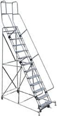 Cotterman - 172" 13 Step Rolling Warehouse Ladder - Knocked Down, 450 Lb Capacity, 130" Platform Height, 44" Base Width x 186" Base Depth, Perforated Tread - Exact Tooling
