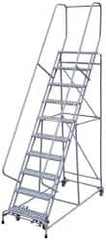 Cotterman - 130" 10 Step Rolling Warehouse Ladder - Assembled, 450 Lb Capacity, 100" Platform Height, 32" Base Width x 74" Base Depth, Perforated Tread - Exact Tooling
