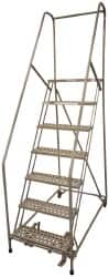 Cotterman - 100" 7 Step Rolling Warehouse Ladder - Assembled, 450 Lb Capacity, 70" Platform Height, 30" Base Width x 53" Base Depth, Perforated Tread - Exact Tooling