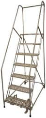 Cotterman - 100" 7 Step Rolling Warehouse Ladder - Assembled, 450 Lb Capacity, 70" Platform Height, 30" Base Width x 53" Base Depth, Perforated Tread - Exact Tooling