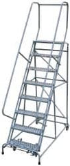 Cotterman - 120" 9 Step Rolling Warehouse Ladder - Assembled, 450 Lb Capacity, 90" Platform Height, 32" Base Width x 67" Base Depth, Perforated Tread - Exact Tooling