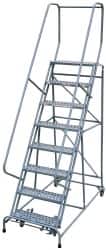 Cotterman - 120" 9 Step Rolling Warehouse Ladder - Assembled, 450 Lb Capacity, 90" Platform Height, 24" Base Width x 67" Base Depth, Perforated Tread - Exact Tooling