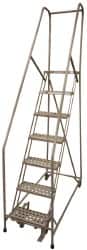 Cotterman - 100" 7 Step Rolling Warehouse Ladder - Assembled, 450 Lb Capacity, 70" Platform Height, 24" Base Width x 53" Base Depth, Perforated Tread - Exact Tooling