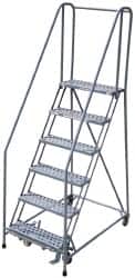 Cotterman - 90" 6 Step Rolling Warehouse Ladder - Assembled, 450 Lb Capacity, 60" Platform Height, 24" Base Width x 46" Base Depth, Perforated Tread - Exact Tooling